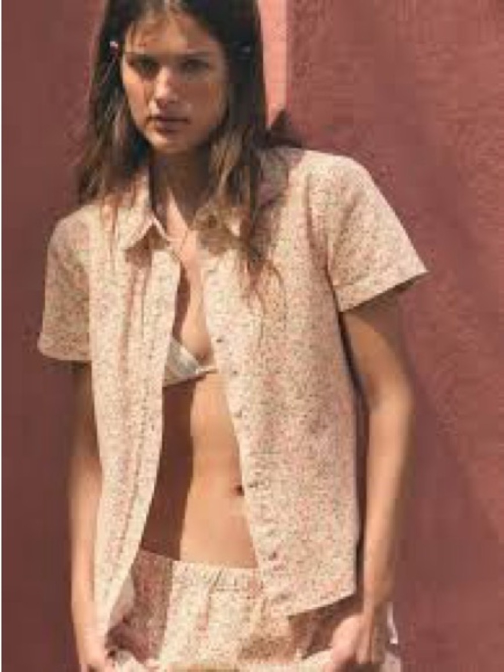 ZARA Pink Floral Cotton Short Sleeve